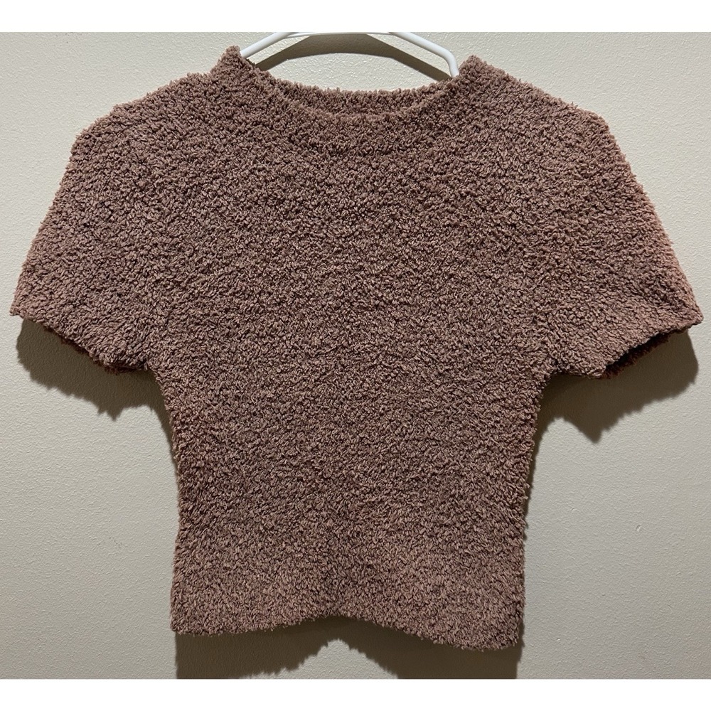SKIMS Women's  Cozy Knit Cropped T-Shirt Size S/M - Rose Clay - Picture 2 of 6